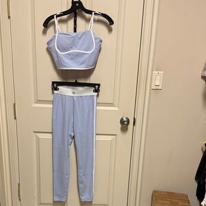Alo Yoga Light Blue Crop Top and Leggings Set